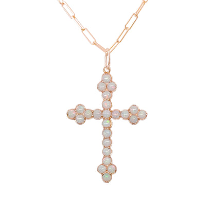 14K Gold Opal Gothic Trinity Cross Necklace ~ Large Size