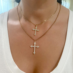 14K Gold Opal Gothic Trinity Cross Necklace ~ Large Size