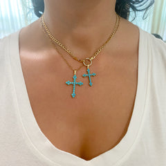 14K Gold Turquoise Gothic Trinity Cross Necklace ~ Large Size