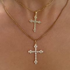 14K Gold Opal Gothic Trinity Cross Necklace ~ Large Size