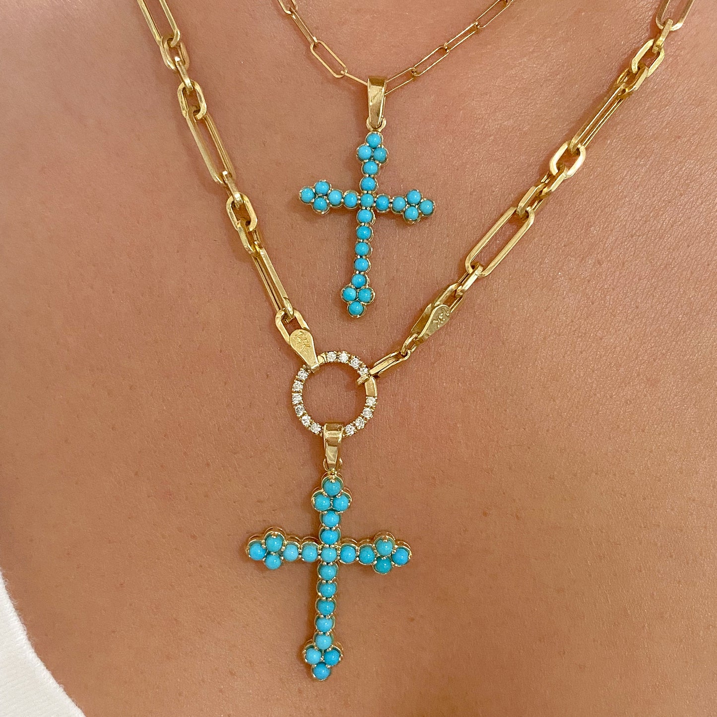 14K Gold Turquoise Gothic Trinity Cross Necklace ~ Large Size