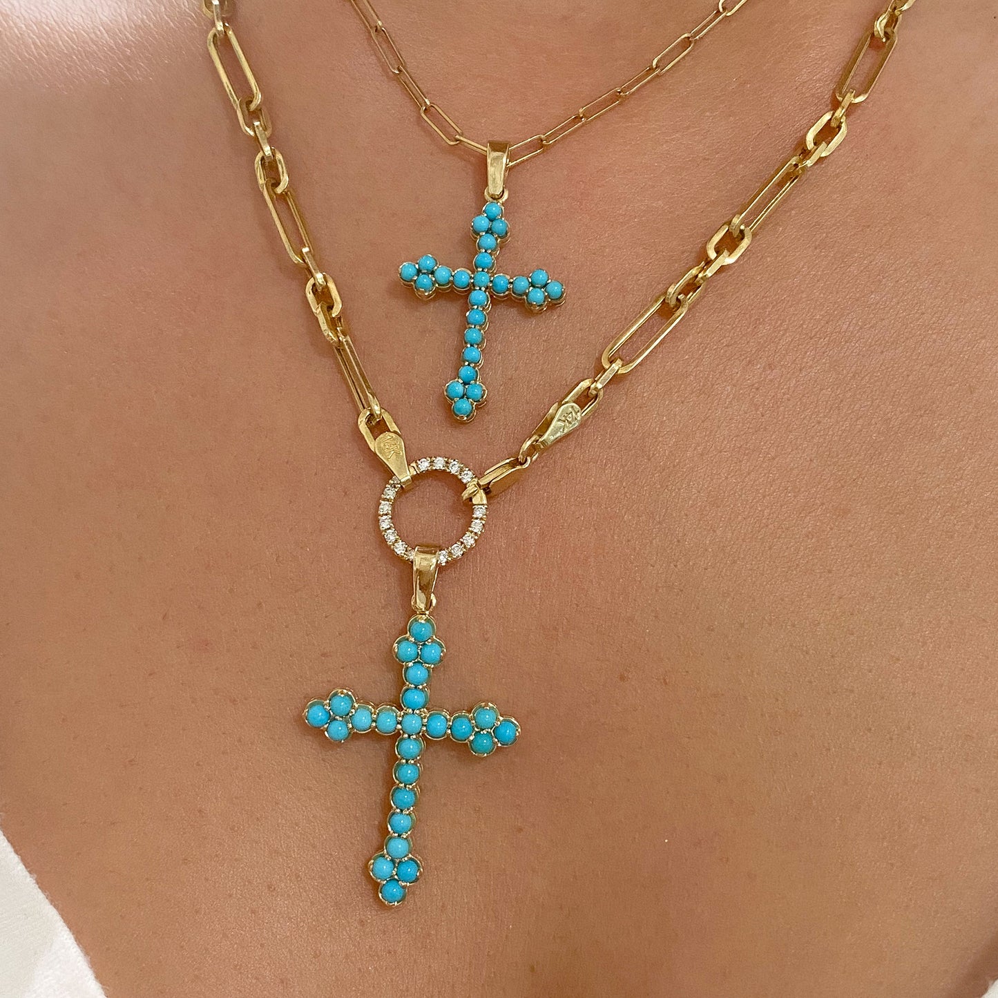 14K Gold Turquoise Gothic Trinity Cross Necklace ~ Large Size