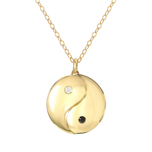 14K Gold Diamond Yin Yang Pendant Necklace ~ Large Size