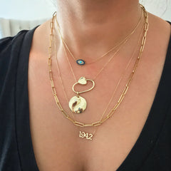 14K Gold Diamond, Sapphire & Turquoise Evil Eye Lashes Necklace ~ Large Size