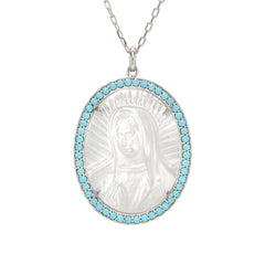14K Gold Virgin Mary Miraculous Medal Mother of Pearl & Pavé Turquoise Necklace, LIMITED EDITION
