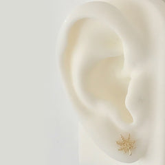 14K Gold Marijuana Leaf Stud Earrings, Medium Size