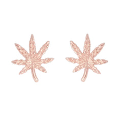 14K Gold Marijuana Leaf Stud Earrings, Medium Size