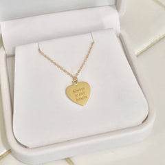 14K Gold Engravable Heart Necklace, Medium Size