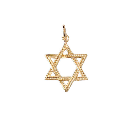 14K Gold Interwoven Star of David Charm Pendant, Medium Size