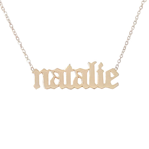 14K Gold Nameplate Pendant Necklace ~ Old English Font