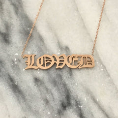 14K Gold Nameplate Pendant Necklace ~ Old English Font