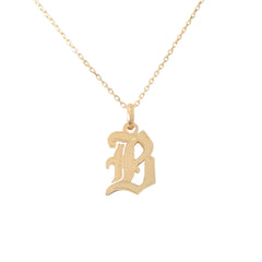 14K Gold Old English Font Initial Charm Pendant Necklace