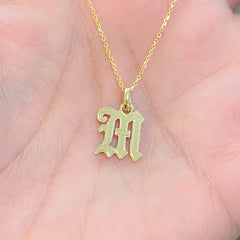 14K Gold Old English Font Initial Charm Pendant Necklace