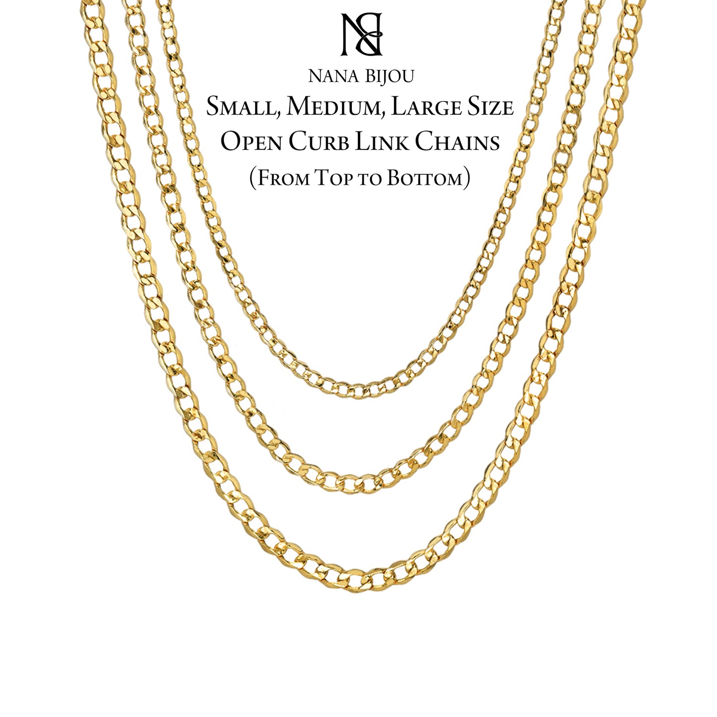 14K Gold Open Curb Link Chain Necklace, Small Size Link