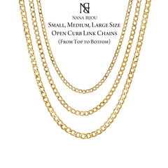 14K Gold Open Curb Link Chain Necklace, Medium Size Link