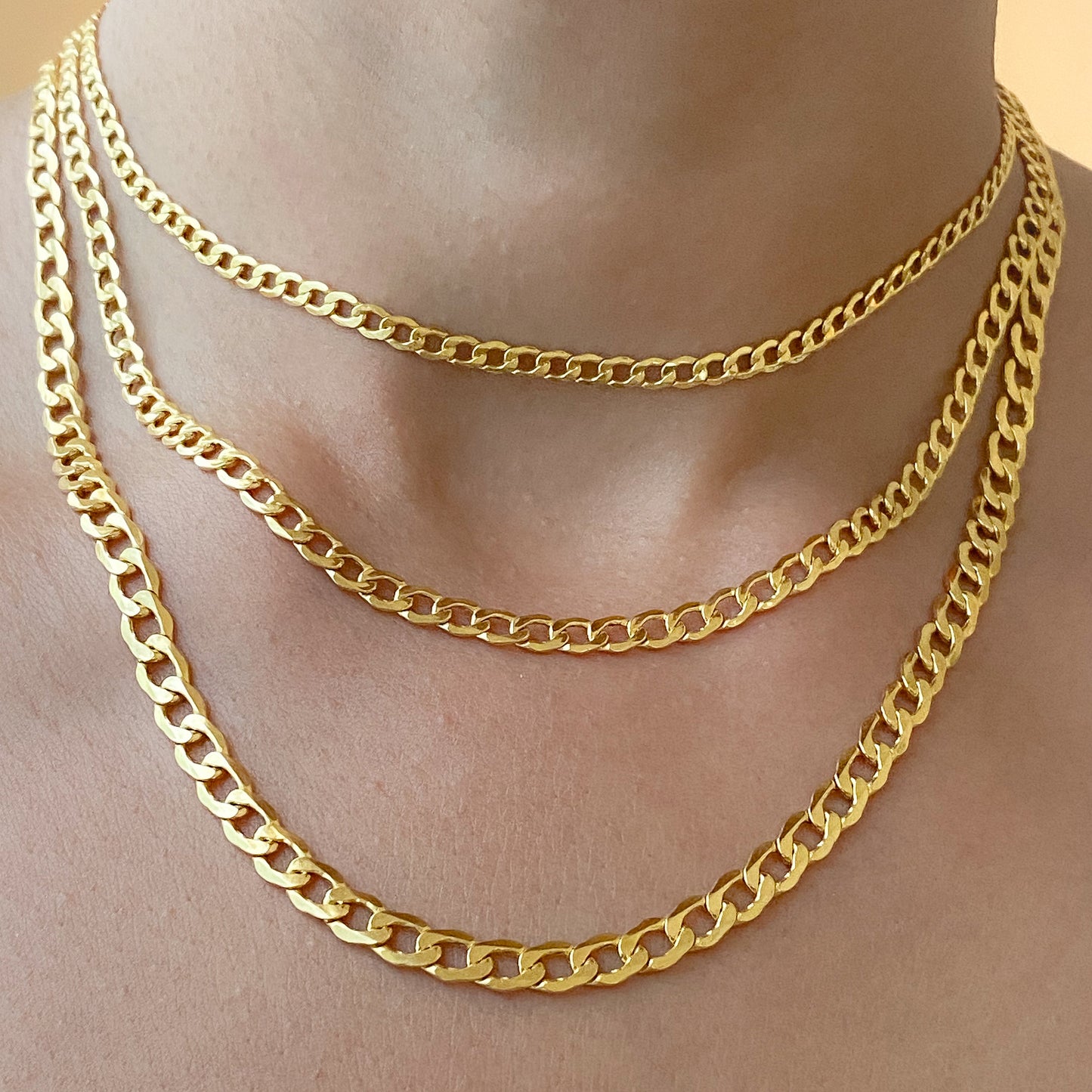 14K Gold Open Curb Link Chain Necklace, Small Size Link