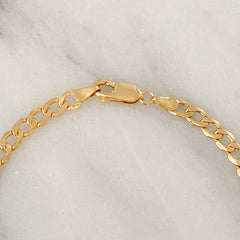 14K Gold Open Curb Link Chain Ankle Bracelet, Small Size Links