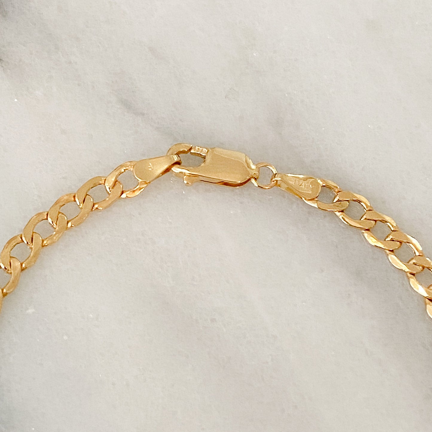 14K Gold Open Curb Link Chain Bracelet, Medium Size Links