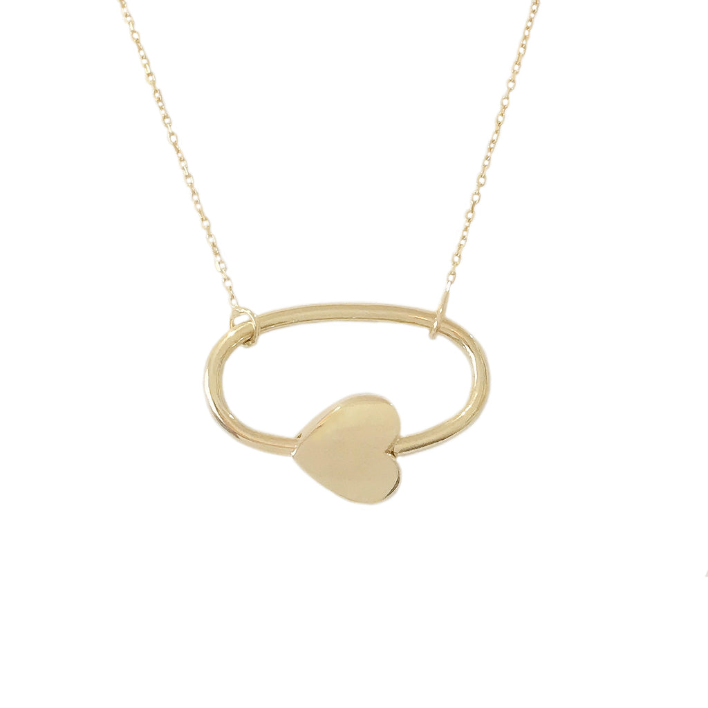 14K Gold Oval Shaped Carabiner Heart Lock Charm Necklace ~ In Stock!