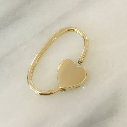 14K Gold Oval Shaped Carabiner Heart Lock Charm Enhancer