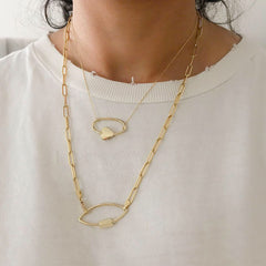 14K Gold Thin Elongated Oval Link Chain Necklace, Large Size Link