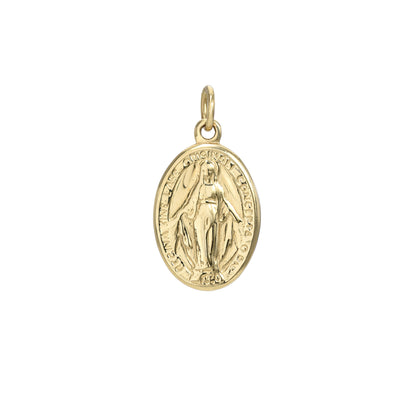 14K Gold Virgin Mary Miraculous Medal Charm Necklace