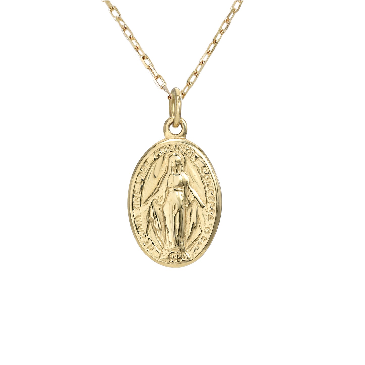 14K Gold Virgin Mary Miraculous Medal Charm Necklace