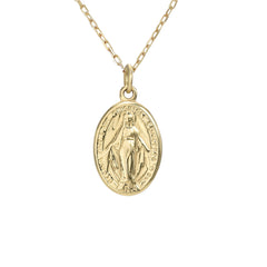 14K Gold Virgin Mary Miraculous Medal Charm Necklace ~ In stock!