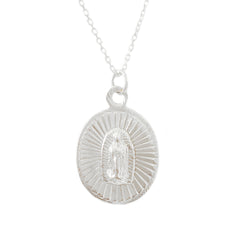 14K Gold Virgin Mary Miraculous Medal Faceted Charm Necklace