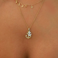 14K Gold Pavé Diamond Large Anchor Necklace