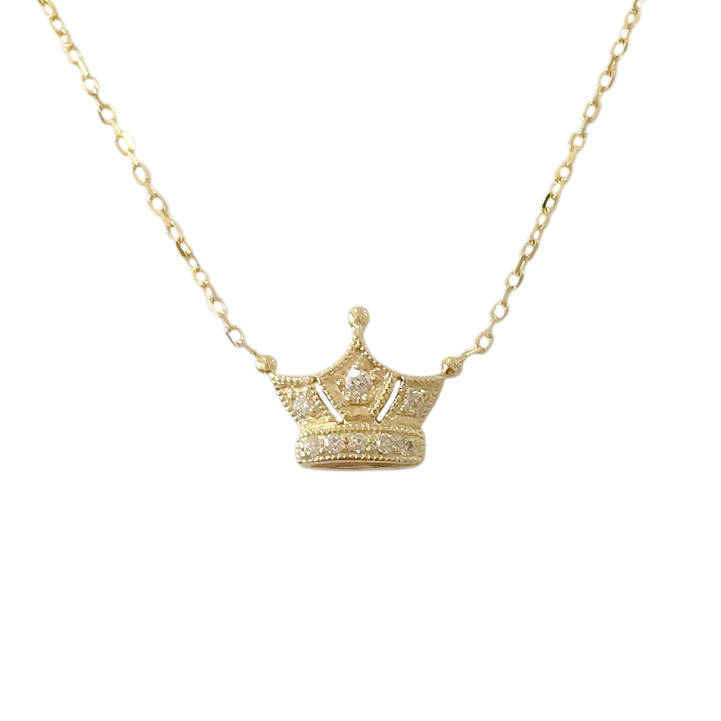 14K Gold Pavé Diamond Crown Charm Pendant Necklace