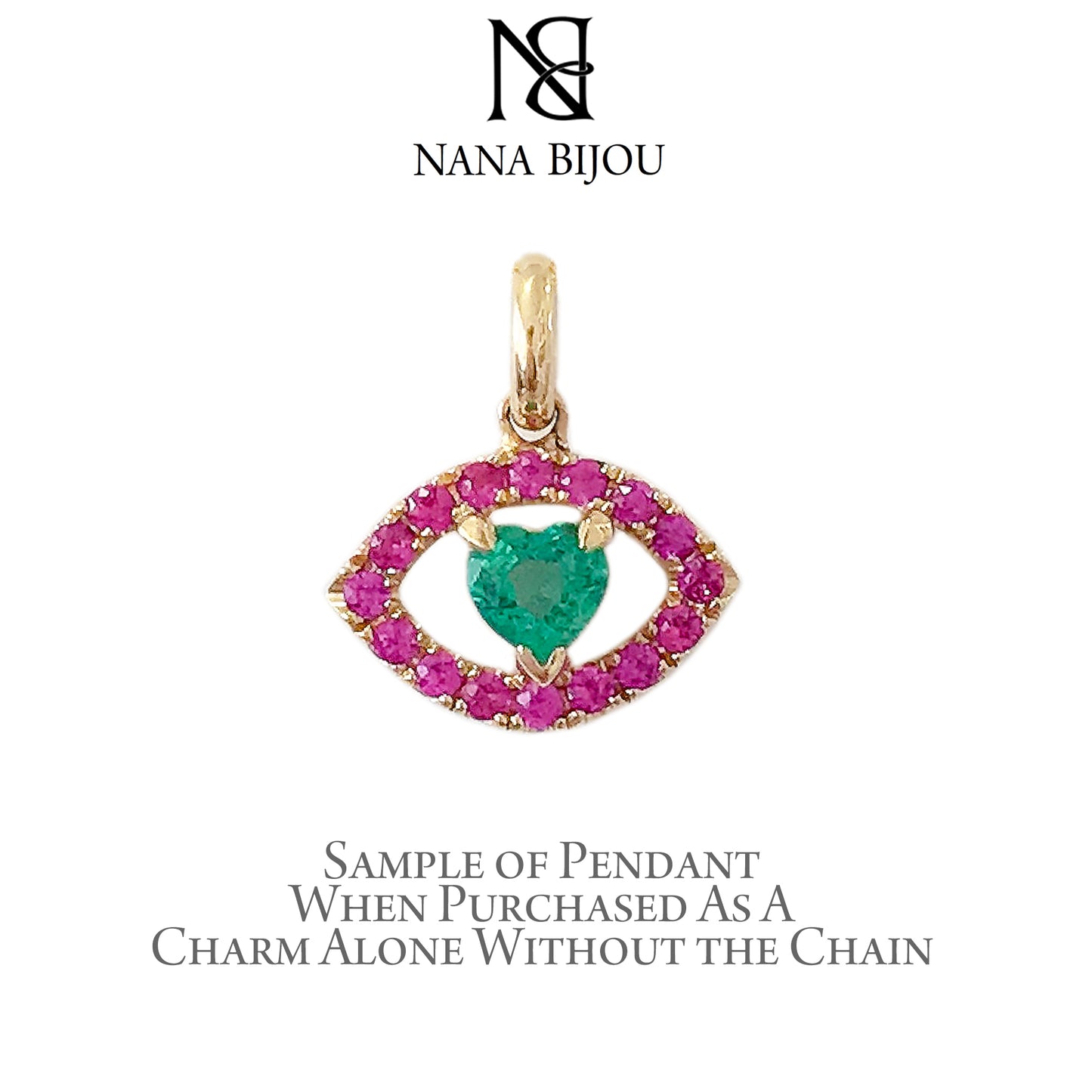 14K Gold Emerald Heart & Pink Sapphire Evil Eye Necklace