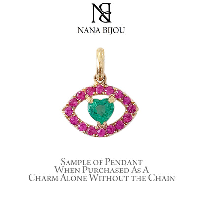 14K Gold Emerald Heart & Pink Sapphire Evil Eye Necklace