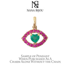 14K Gold Emerald Heart & Pink Sapphire Evil Eye Necklace ~ In Stock!