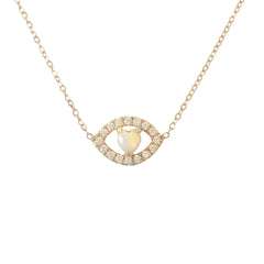 14K Gold Opal Heart & Diamond Evil Eye Necklace