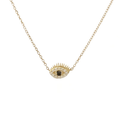 14K Gold Diamond Evil Eye with Lashes Necklace ~ XS Size