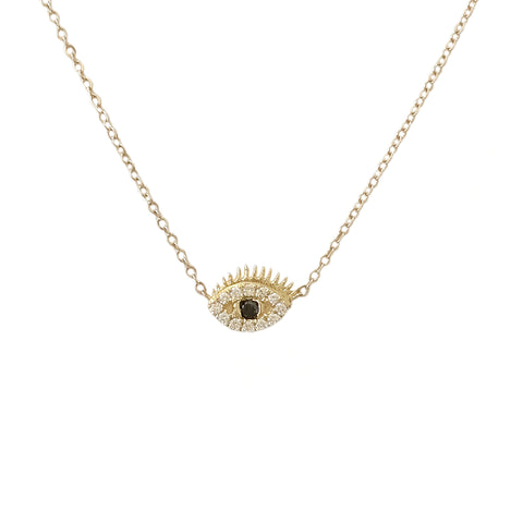 14K Gold Diamond Evil Eye with Lashes Necklace ~ XS Size