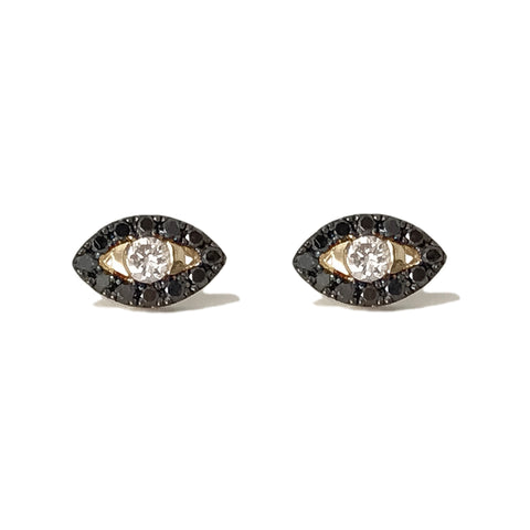 14K Gold Pavé Diamond Evil Eye Stud Earrings