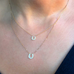 14K Gold Pavé Diamond Horseshoe Necklace ~ Small Size