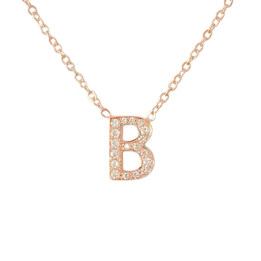 14K Gold Pavé Diamond Initial Charm Pendant Necklace