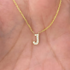 14K Gold Pavé Diamond Initial Charm Pendant Necklace