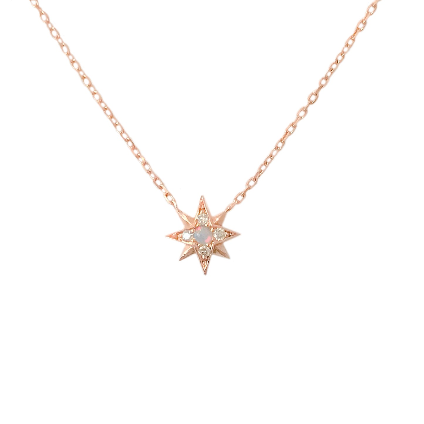 14K Gold Opal & Pavé Diamond Starburst Pendant Necklace, Small Size