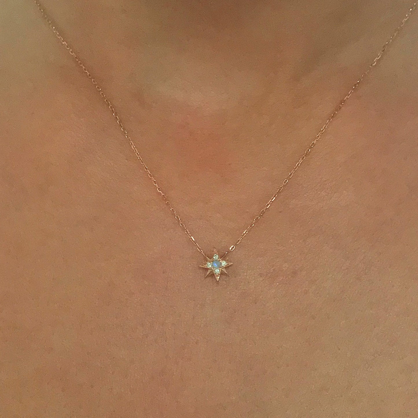 14K Gold Opal & Pavé Diamond Starburst Pendant Necklace, Small Size