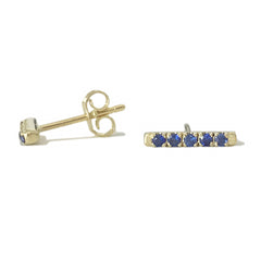 14K Gold Small Pavé Sapphire Bar Stud Earrings