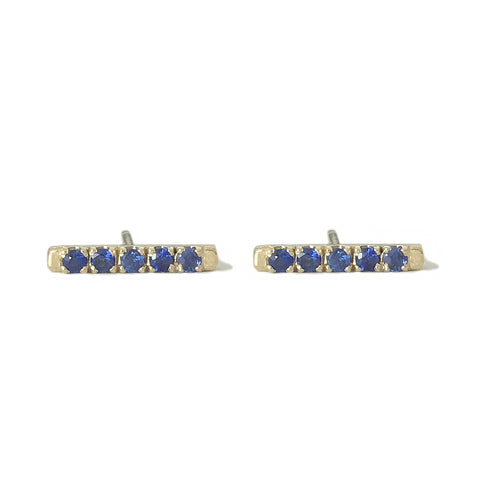 14K Gold Small Pavé Sapphire Bar Stud Earrings