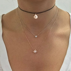 14K Gold Pavé Diamond Starburst Pendant Necklace, Small Size