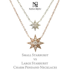 14K Gold Opal & Pavé Diamond Starburst Pendant Necklace, Large Size