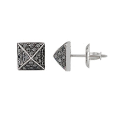 Spike Collection: 14K Gold Pavé Black Diamond Pyramid Spike Stud Earrings, Large Size