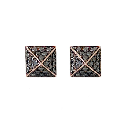 Spike Collection: 14K Gold Pavé Black Diamond Pyramid Spike Stud Earrings, Large Size