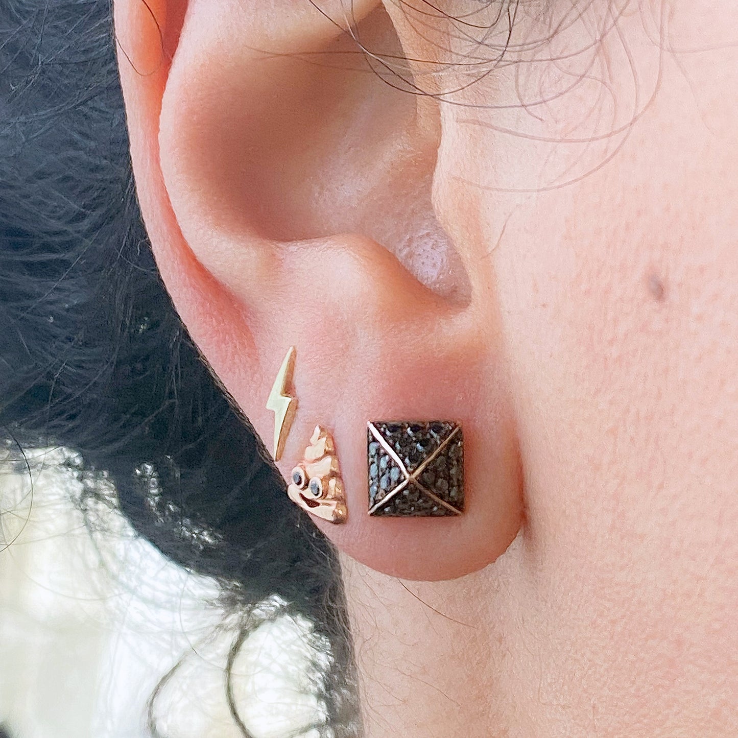 Spike Collection: 14K Gold Pavé Black Diamond Pyramid Spike Stud Earrings, Large Size